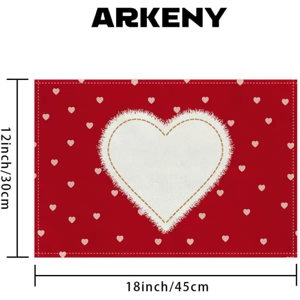 ARKENY Valentines Day Placemats 12x18 Inches Set of 4 Heart Red Seasonal Farmhouse Burlap Indoor Kitchen Dining Table Decorations for Home Party AP53218ARKENY Valentines Day Placemats 12x18 Inches Set of 4 Heart Red Seasonal Farmhouse Burlap Indoor Kitchen Dining Table Decorations for Home Party AP53218