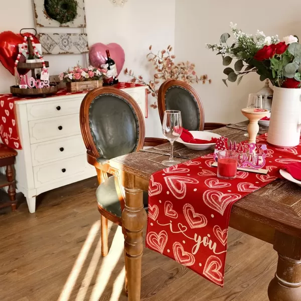 ARKENY Valentines Day Placemats 12x18 Inches Set of 4 I Love You Heart Red Seasonal Farmhouse Burlap Indoor Kitchen Dining Table Decorations for Home Party AP52018Red Table Runner  13X108