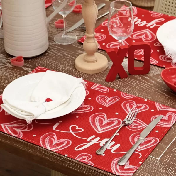 ARKENY Valentines Day Placemats 12x18 Inches Set of 4 I Love You Heart Red Seasonal Farmhouse Burlap Indoor Kitchen Dining Table Decorations for Home Party AP52018Red Placemats Set of 2  12X18