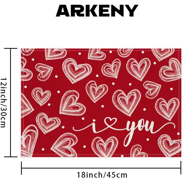 ARKENY Valentines Day Placemats 12x18 Inches Set of 4 I Love You Heart Red Seasonal Farmhouse Burlap Indoor Kitchen Dining Table Decorations for Home Party AP52018Red Placemats Set of 4  12X18