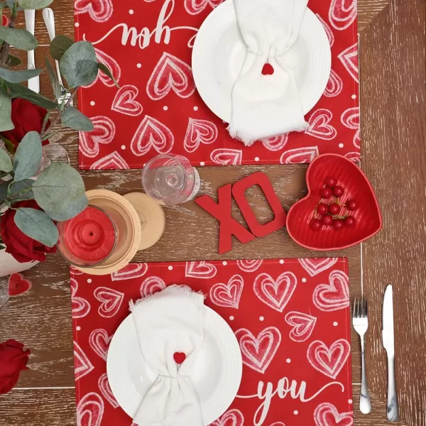 ARKENY Valentines Day Placemats 12x18 Inches Set of 4 I Love You Heart Red Seasonal Farmhouse Burlap Indoor Kitchen Dining Table Decorations for Home Party AP52018Red Placemats Set of 2  12X18