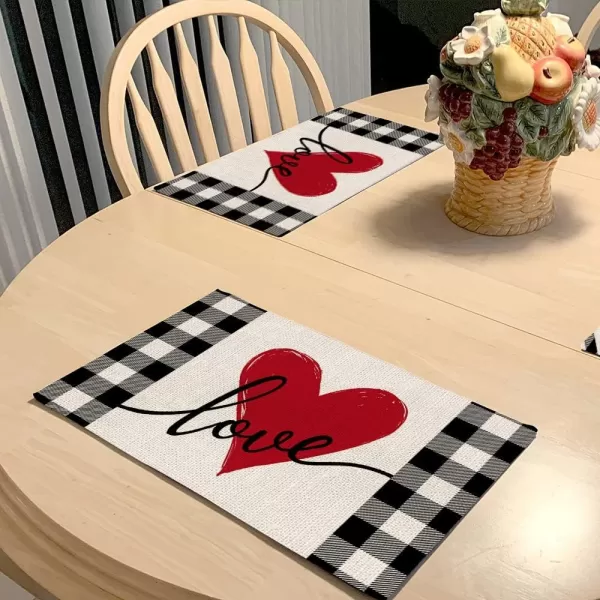 ARKENY Valentines Day Placemats 12x18 Inches Set of 4 Love Heart Seasonal Farmhouse Burlap Buffalo Plaid Indoor Kitchen Dining Table Decorations for Home Party AP02418Buffalo Plaid Placemats Set of 4  12X18