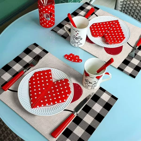 ARKENY Valentines Day Placemats 12x18 Inches Set of 4 Love Heart Seasonal Farmhouse Burlap Buffalo Plaid Indoor Kitchen Dining Table Decorations for Home Party AP02418Buffalo Plaid Placemats Set of 4  12X18