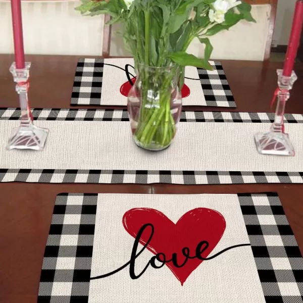 ARKENY Valentines Day Placemats 12x18 Inches Set of 4 Love Heart Seasonal Farmhouse Burlap Buffalo Plaid Indoor Kitchen Dining Table Decorations for Home Party AP02418Buffalo Plaid Placemats Set of 4  12X18