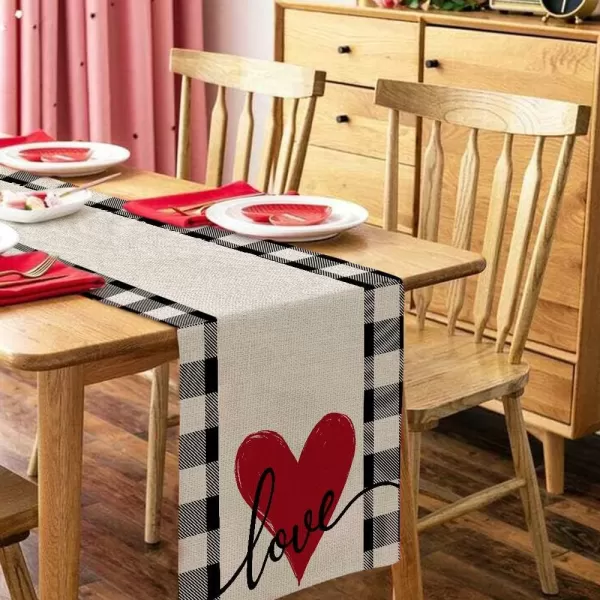 ARKENY Valentines Day Placemats 12x18 Inches Set of 4 Love Heart Seasonal Farmhouse Burlap Buffalo Plaid Indoor Kitchen Dining Table Decorations for Home Party AP02418Buffalo Plaid Table Runner  13X72