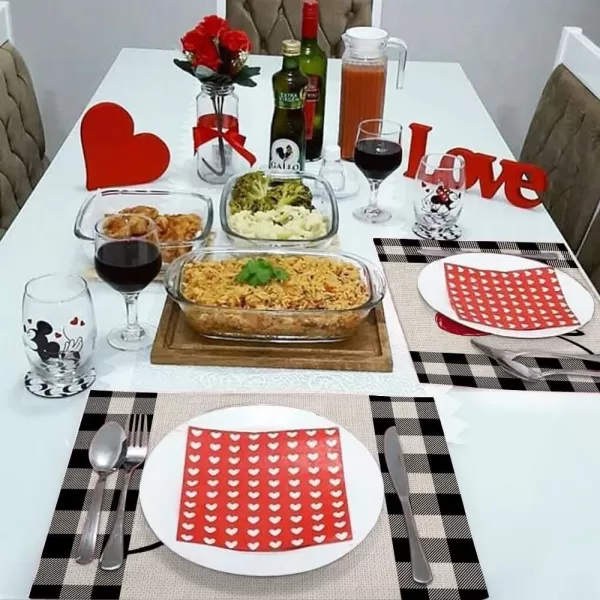 ARKENY Valentines Day Placemats 12x18 Inches Set of 4 Love Heart Seasonal Farmhouse Burlap Buffalo Plaid Indoor Kitchen Dining Table Decorations for Home Party AP02418Buffalo Plaid Placemats Set of 4  12X18