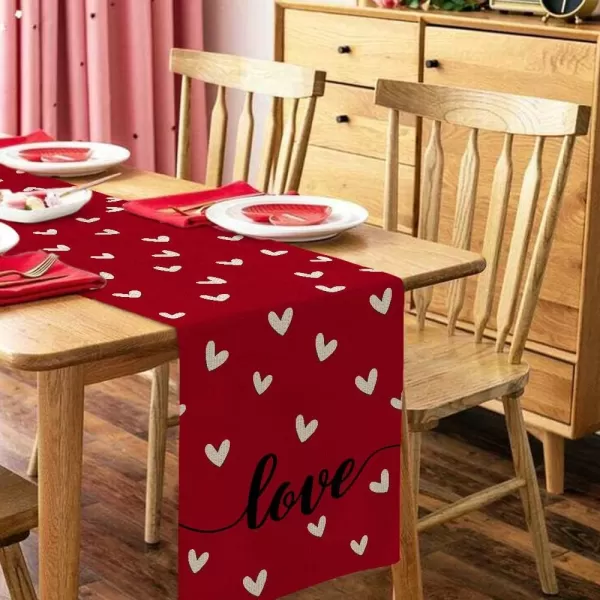 ARKENY Valentines Day Placemats 12x18 Inches Set of 4 Love Heart Seasonal Farmhouse Burlap Red Indoor Kitchen Dining Table Decorations for Home Party AP02318Red Table Runner  13X90