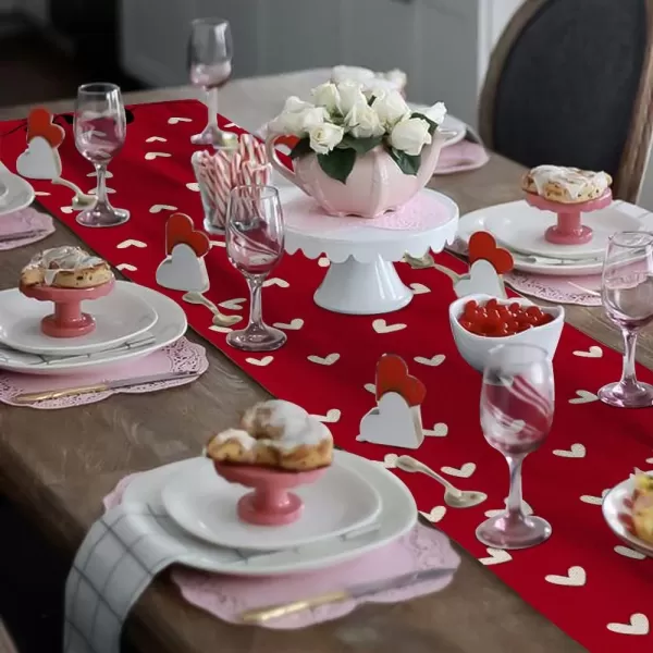 ARKENY Valentines Day Placemats 12x18 Inches Set of 4 Love Heart Seasonal Farmhouse Burlap Red Indoor Kitchen Dining Table Decorations for Home Party AP02318Red Table Runner  13X72