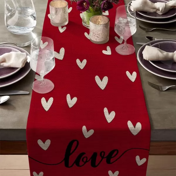 ARKENY Valentines Day Placemats 12x18 Inches Set of 4 Love Heart Seasonal Farmhouse Burlap Red Indoor Kitchen Dining Table Decorations for Home Party AP02318Red Table Runner  13X72