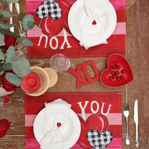 ARKENY Valentines Day Placemats 12x18 Inches Set of 4 Love You Heart Red Seasonal Farmhouse Burlap Stripe Indoor Kitchen Dining Table Decorations for Home Party AP52118Red Placemats Set of 4  12X18