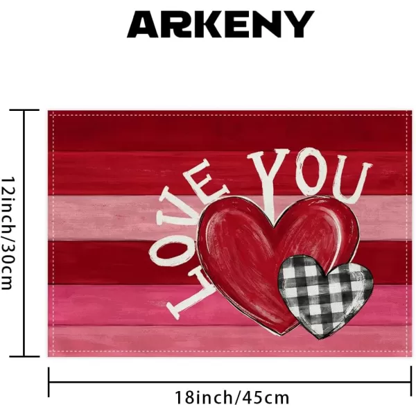 ARKENY Valentines Day Placemats 12x18 Inches Set of 4 Love You Heart Red Seasonal Farmhouse Burlap Stripe Indoor Kitchen Dining Table Decorations for Home Party AP52118Red Placemats Set of 4  12X18