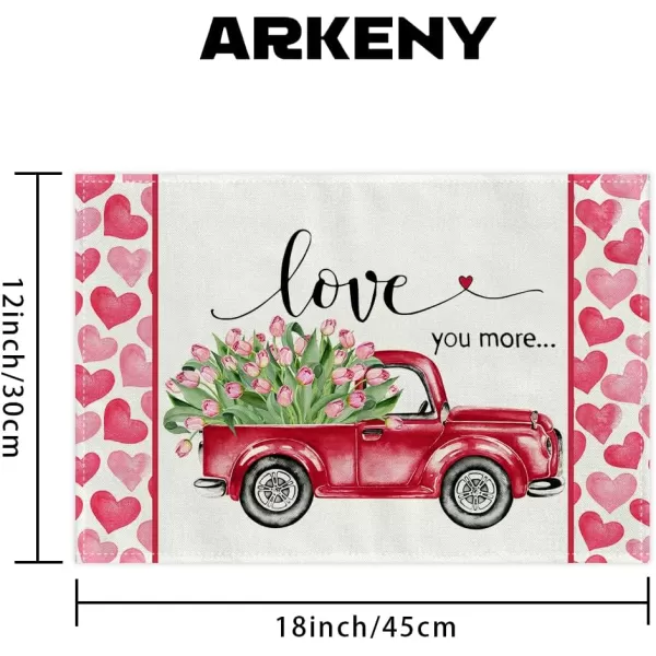 ARKENY Valentines Day Placemats 12x18 Inches Set of 4 Love You More Truck Heart Seasonal Farmhouse Burlap Pink Indoor Kitchen Dining Table Decorations for Home Party AP53318ARKENY Valentines Day Placemats 12x18 Inches Set of 4 Love You More Truck Heart Seasonal Farmhouse Burlap Pink Indoor Kitchen Dining Table Decorations for Home Party AP53318