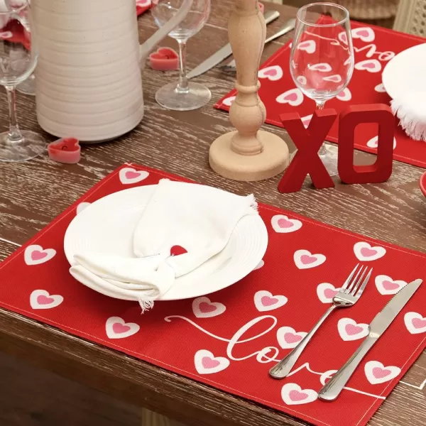 ARKENY Valentines Day Placemats 12x18 Inches Set of 4 Pink Heart Love Seasonal Farmhouse Burlap Red Indoor Kitchen Dining Table Decorations for Home Party AP52718Red Placemats Set of 4  12X18