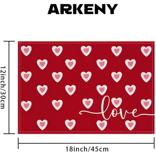 ARKENY Valentines Day Placemats 12x18 Inches Set of 4 Pink Heart Love Seasonal Farmhouse Burlap Red Indoor Kitchen Dining Table Decorations for Home Party AP52718Red Placemats Set of 4  12X18