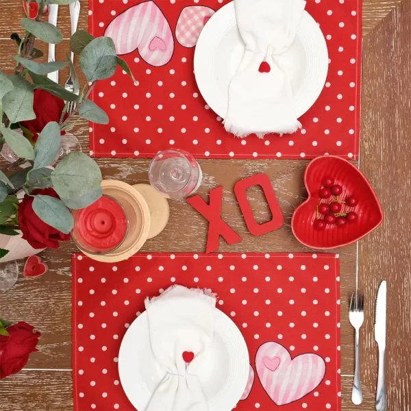 ARKENY Valentines Day Placemats 12x18 Inches Set of 4 Pink Heart Seasonal Farmhouse Burlap Red Indoor Kitchen Dining Table Mats Decorations for Home Party AP53118Red Placemats Set of 4  12X18