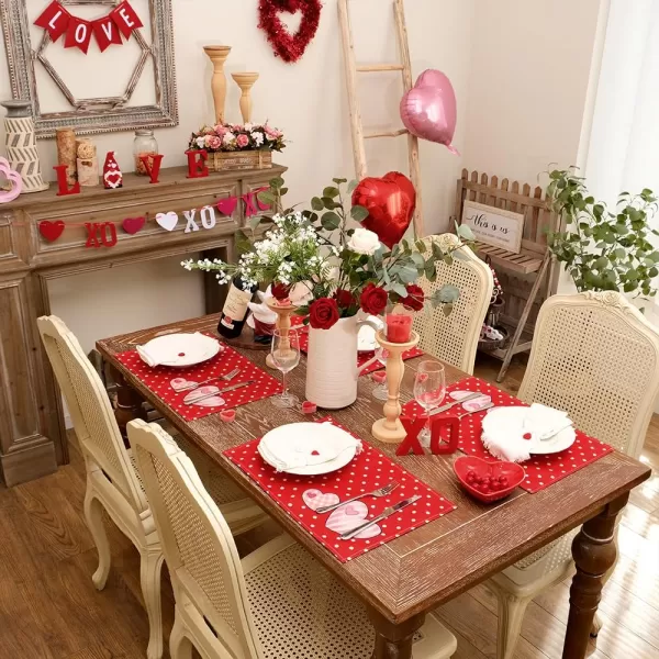 ARKENY Valentines Day Placemats 12x18 Inches Set of 4 Pink Heart Seasonal Farmhouse Burlap Red Indoor Kitchen Dining Table Mats Decorations for Home Party AP53118Red Placemats Set of 4  12X18