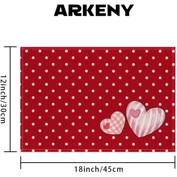 ARKENY Valentines Day Placemats 12x18 Inches Set of 4 Pink Heart Seasonal Farmhouse Burlap Red Indoor Kitchen Dining Table Mats Decorations for Home Party AP53118Red Placemats Set of 4  12X18