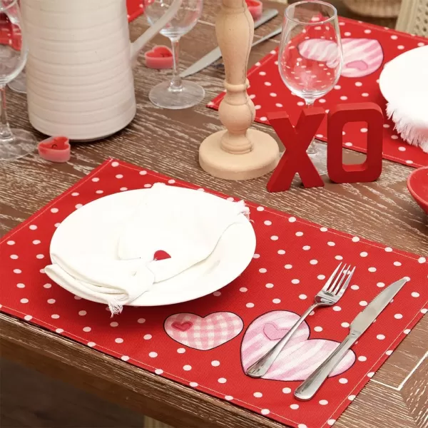 ARKENY Valentines Day Placemats 12x18 Inches Set of 4 Pink Heart Seasonal Farmhouse Burlap Red Indoor Kitchen Dining Table Mats Decorations for Home Party AP53118Red Placemats Set of 4  12X18