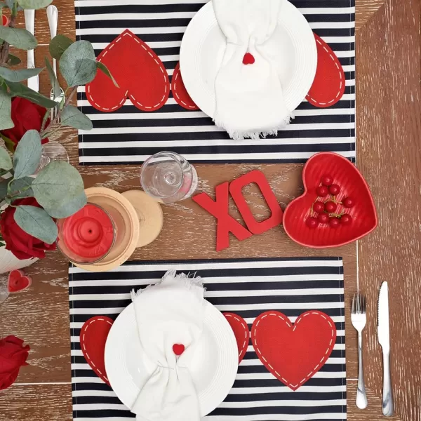 ARKENY Valentines Day Placemats 12x18 Inches Set of 4 Red Heart Seasonal Farmhouse Burlap Black Stripe Indoor Kitchen Dining Table Decorations for Home Party AP52418ARKENY Valentines Day Placemats 12x18 Inches Set of 4 Red Heart Seasonal Farmhouse Burlap Black Stripe Indoor Kitchen Dining Table Decorations for Home Party AP52418