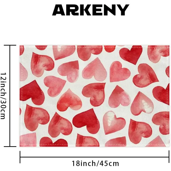 ARKENY Valentines Day Placemats 12x18 Inches Set of 4 Red Pink Heart Love Seasonal Farmhouse Burlap Indoor Kitchen Dining Table Mats Decorations for Home Party AP5534Red Placemats Set of 4  12X18