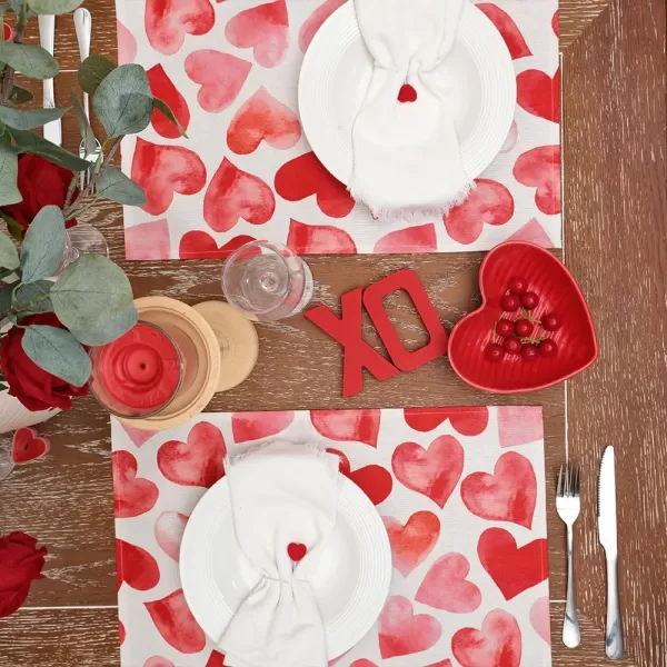 ARKENY Valentines Day Placemats 12x18 Inches Set of 4 Red Pink Heart Love Seasonal Farmhouse Burlap Indoor Kitchen Dining Table Mats Decorations for Home Party AP5534Red Placemats Set of 4  12X18