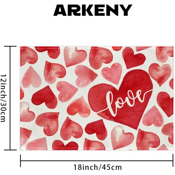 ARKENY Valentines Day Placemats 12x18 Inches Set of 4 Red Pink Heart Love Seasonal Farmhouse Burlap Indoor Kitchen Dining Table Mats Decorations for Home Party AP5534Red Love Placemats Set of 4  12X18