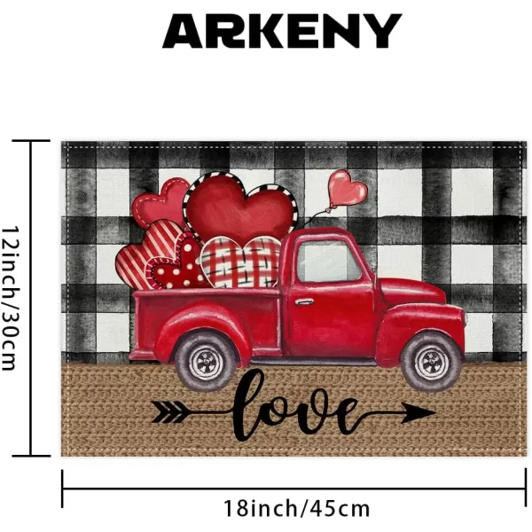 ARKENY Valentines Day Placemats 12x18 Inches Set of 4 Truck Heart Love Seasonal Farmhouse Burlap Buffalo Plaid Indoor Kitchen Dining Table Mats Decorations for Home Party AP52818Buffalo Plaid Placemats Set of 4  12X18