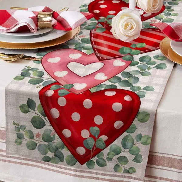 ARKENY Valentines Day Placemats Set of 4 Heart Leaves Flower Seasonal Farmhouse Burlap Indoor Kitchen Dining Table Mats Decorations for Home Party AP5444Grey Plaid Table Runner  13X120