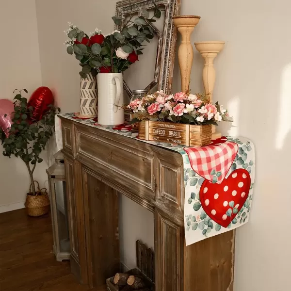 ARKENY Valentines Day Placemats Set of 4 Heart Leaves Flower Seasonal Farmhouse Burlap Indoor Kitchen Dining Table Mats Decorations for Home Party AP5444Red Table Runner  13X90