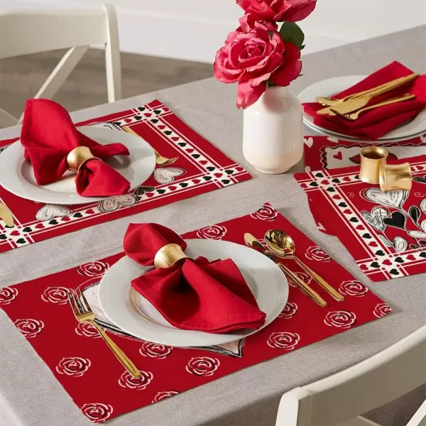 ARKENY Valentines Day Red Floral Hearts Gnomes Placemats Set of 4 Indoor Decor for Dining Table Love Farmhouse Holiday Party Decoration AP226ARKENY Valentines Day Red Floral Hearts Gnomes Placemats Set of 4 Indoor Decor for Dining Table Love Farmhouse Holiday Party Decoration AP226