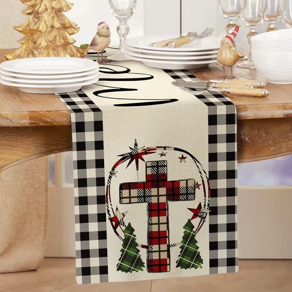 Christmas Decorations Cross Black White Buffalo Plaid Table Runner 13x72 Inches White Red Farmhouse Indoor Vintage Xmas Decor Holiday Theme Gathering Dinner Party Holiday AT036table runner 13X90 inch