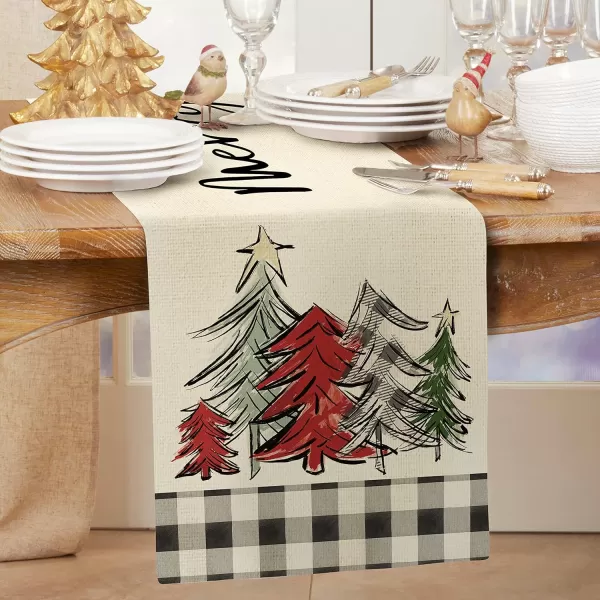 Christmas Decorations Trees Black White Buffalo Plaid Table Runner 13x72 Inches White Red Farmhouse Indoor Vintage Xmas Decor Holiday Theme Gathering Dinner Party Holiday AT043table runner 13X90 inch