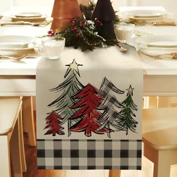 Christmas Decorations Trees Black White Buffalo Plaid Table Runner 13x72 Inches White Red Farmhouse Indoor Vintage Xmas Decor Holiday Theme Gathering Dinner Party Holiday AT043table runner 13X90 inch