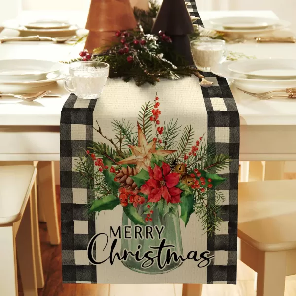 Christmas Table Runner 13x72 Inches Merry Bright Floral Vase Black White Buffalo Plaid Farmhouse Indoor Vintage Winter Xmas Holiday Theme Gathering Dinner Party Holiday Decor AT044Christmas Table Runner 13x72 Inches Merry Bright Floral Vase Black White Buffalo Plaid Farmhouse Indoor Vintage Winter Xmas Holiday Theme Gathering Dinner Party Holiday Decor AT044