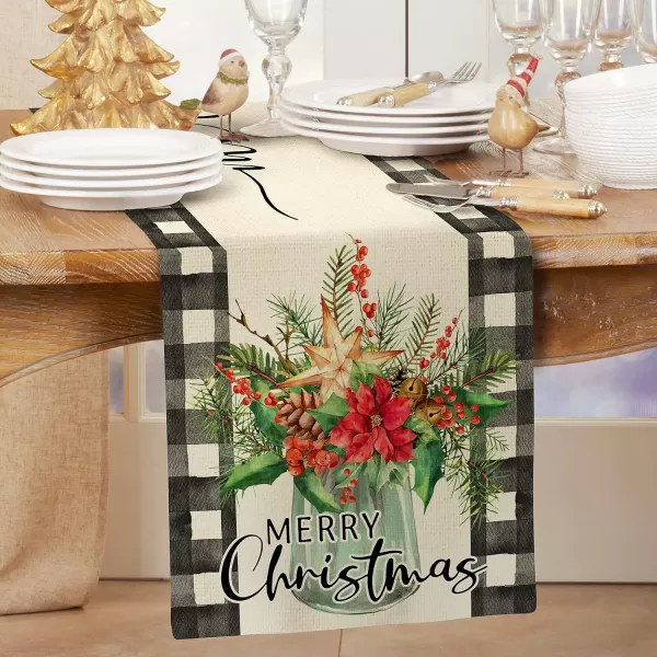 Christmas Table Runner 13x72 Inches Merry Bright Floral Vase Black White Buffalo Plaid Farmhouse Indoor Vintage Winter Xmas Holiday Theme Gathering Dinner Party Holiday Decor AT044Christmas Table Runner 13x72 Inches Merry Bright Floral Vase Black White Buffalo Plaid Farmhouse Indoor Vintage Winter Xmas Holiday Theme Gathering Dinner Party Holiday Decor AT044