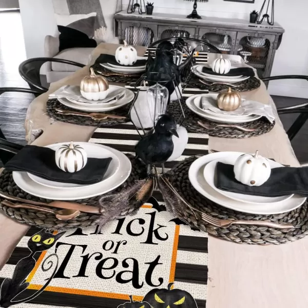 Halloween Decorations Cat Black Stripe Table Runner 13x72 Inches Long Trick or Treat Farmhouse Holiday Party Decor Intdoor Vintage Theme Gathering Dinner AT281Halloween Decorations Cat Black Stripe Table Runner 13x72 Inches Long Trick or Treat Farmhouse Holiday Party Decor Intdoor Vintage Theme Gathering Dinner AT281