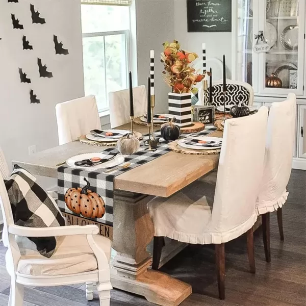 Halloween Decorations Pumpkin Buffalo Plaid Table Runner 13x72 Inches Long Farmhouse Holiday Party Decor Indoor Vintage Theme Gathering Dinner AT287Halloween Decorations Pumpkin Buffalo Plaid Table Runner 13x72 Inches Long Farmhouse Holiday Party Decor Indoor Vintage Theme Gathering Dinner AT287