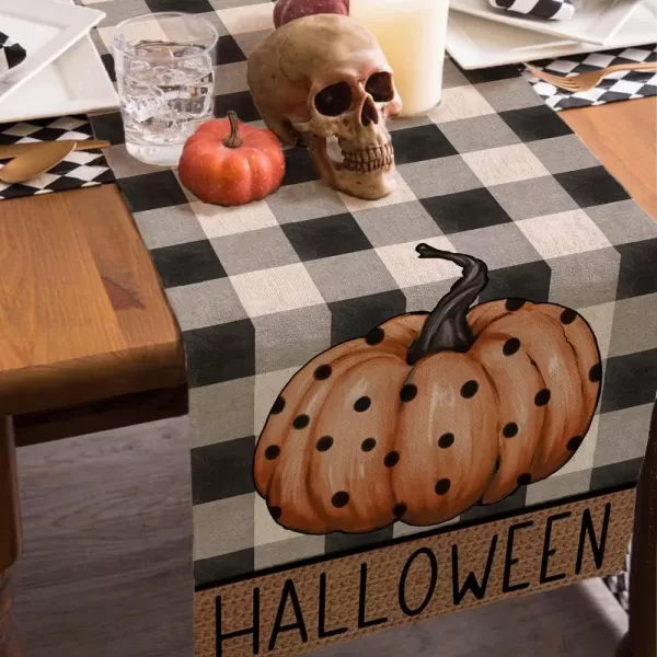 Halloween Decorations Pumpkin Buffalo Plaid Table Runner 13x72 Inches Long Farmhouse Holiday Party Decor Indoor Vintage Theme Gathering Dinner AT287Halloween Decorations Pumpkin Buffalo Plaid Table Runner 13x72 Inches Long Farmhouse Holiday Party Decor Indoor Vintage Theme Gathering Dinner AT287