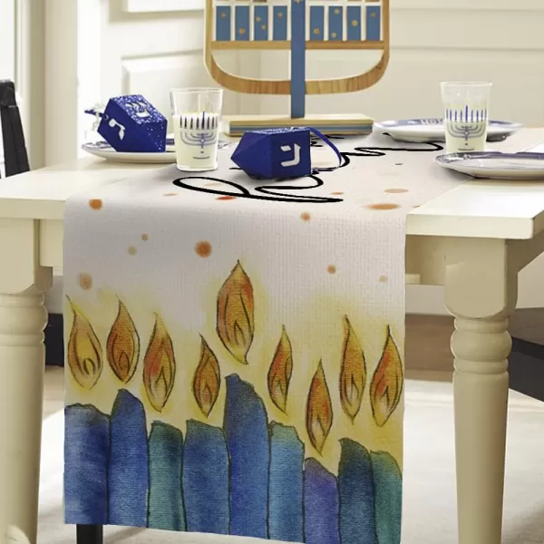 Hanukkah Decorations Watercolor Candle Fire Passover Table Runner 13x72 Inches Seasonal Jewish Menorah Chanukah Decor Holiday Farmhouse Indoor Vintage Theme Gathering Dinner Party AT052Hanukkah Decorations Watercolor Candle Fire Passover Table Runner 13x72 Inches Seasonal Jewish Menorah Chanukah Decor Holiday Farmhouse Indoor Vintage Theme Gathering Dinner Party AT052