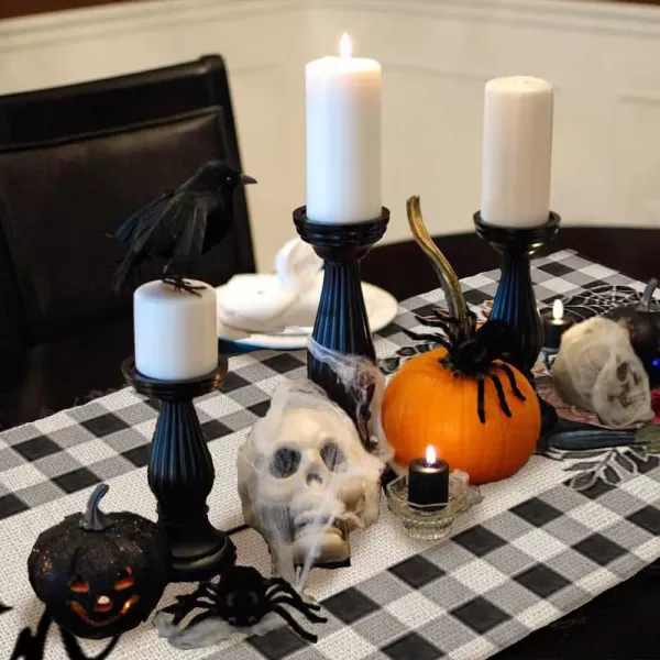 Happy Halloween Decorations Floral Vase Buffalo Plaid Table Runner 13x72 Inches Long Farmhouse Holiday Party Decor Indoor Vintage Theme Gathering Dinner AT288Happy Halloween Decorations Floral Vase Buffalo Plaid Table Runner 13x72 Inches Long Farmhouse Holiday Party Decor Indoor Vintage Theme Gathering Dinner AT288