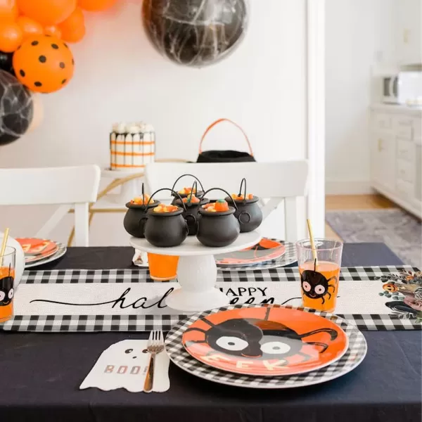 Happy Halloween Decorations Floral Vase Buffalo Plaid Table Runner 13x72 Inches Long Farmhouse Holiday Party Decor Indoor Vintage Theme Gathering Dinner AT288Happy Halloween Decorations Floral Vase Buffalo Plaid Table Runner 13x72 Inches Long Farmhouse Holiday Party Decor Indoor Vintage Theme Gathering Dinner AT288