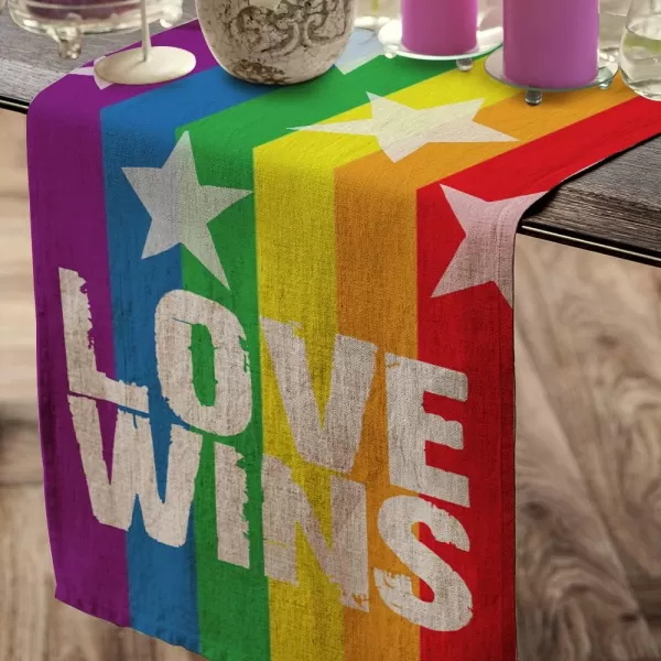 LGBTQ Pride Decorations Rainbow Stripes Table Runner 13 x 72 Inch Love Wins Gay Lesbian Pansexual Party Decor Rustic Vintage AT274LGBTQ Pride Decorations Rainbow Stripes Table Runner 13 x 72 Inch Love Wins Gay Lesbian Pansexual Party Decor Rustic Vintage AT274