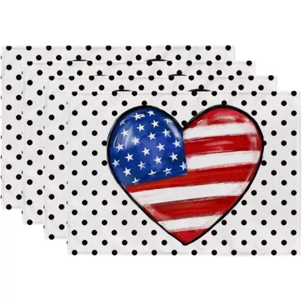 ARKENY 4th of July Decorations American Flag Heart Placemats 12x18 Inches Memorial Day Patriotic Black Polka Dot Place mats Independence Day Decor AP26618ARKENY 4th of July Decorations American Flag Heart Placemats 12x18 Inches Memorial Day Patriotic Black Polka Dot Place mats Independence Day Decor AP26618