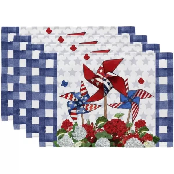 ARKENY 4th of July Decorations Blue Buffalo Plaid Star Placemats 12x18 Inches Memorial Day Patriotic Red Windmill Place mats Independence Day Decor AP28218Muti Placemats 12X18