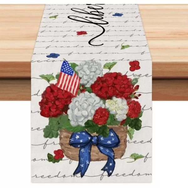 ARKENY 4th of July Decorations Hydrangea Floral Placemats 12x18 Inches Memorial Day Patriotic Freedom Sign Place mats Independence Day Decor AP27818Grey 13X72