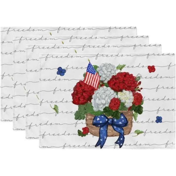 ARKENY 4th of July Decorations Hydrangea Floral Placemats 12x18 Inches Memorial Day Patriotic Freedom Sign Place mats Independence Day Decor AP27818Muti Placemats 12X18