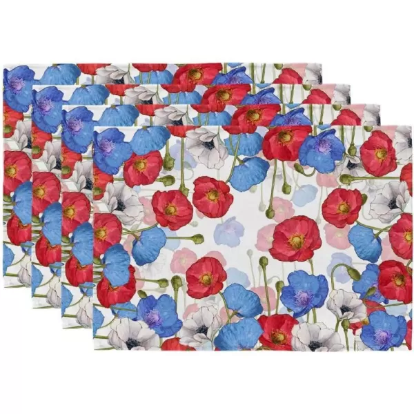 ARKENY 4th of July Decorations Red Floral Placemats 12x18 Inches Memorial Day Patriotic Blue Flower Place mats Independence Day Decor AP28018Muti Placemats 12X18