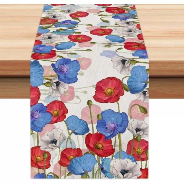 ARKENY 4th of July Decorations Red Floral Placemats 12x18 Inches Memorial Day Patriotic Blue Flower Place mats Independence Day Decor AP28018Red 13X72