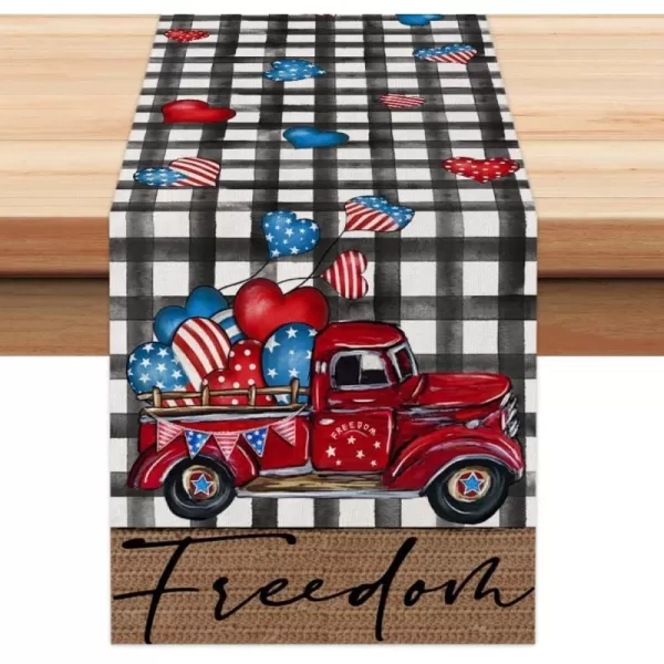 ARKENY 4th of July Patriotic Table Runner 72 Inches Black Buffalo Check Truck American Independence Day Holiday Home Coffee Table Dining Farmhouse Party Tabletop Decoration AT40072ARKENY 4th of July Patriotic Table Runner 72 Inches Black Buffalo Check Truck American Independence Day Holiday Home Coffee Table Dining Farmhouse Party Tabletop Decoration AT40072