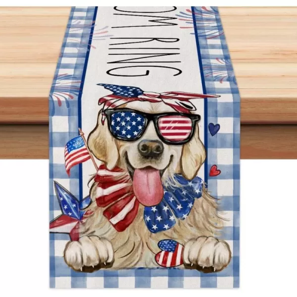 ARKENY 4th of July Patriotic Table Runner 72 Inches Blue Buffalo Check Dog American Independence Day Holiday Home Coffee Table Dining Farmhouse Party Tabletop Decoration AT42972ARKENY 4th of July Patriotic Table Runner 72 Inches Blue Buffalo Check Dog American Independence Day Holiday Home Coffee Table Dining Farmhouse Party Tabletop Decoration AT42972